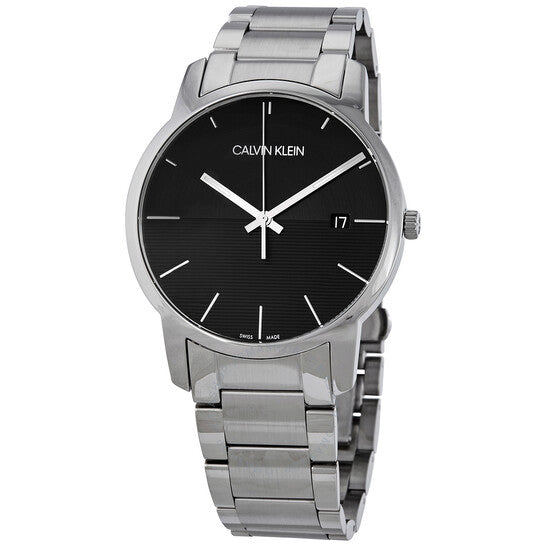 Calvin Klein City Black Dial Silver Steel Strap Watch for Men - K2G2G14C Watches Calvin Klein   