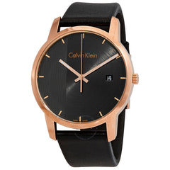 Calvin Klein City Quartz Grey Dial Black Leather Strap Watch for Men - K2G2G6C3 Watches Calvin Klein   