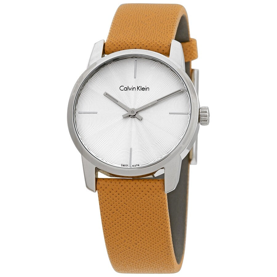 Calvin Klein City Silver Dial Orange Leather Strap Watch for Women - K2G231G6 Watches Calvin Klein   