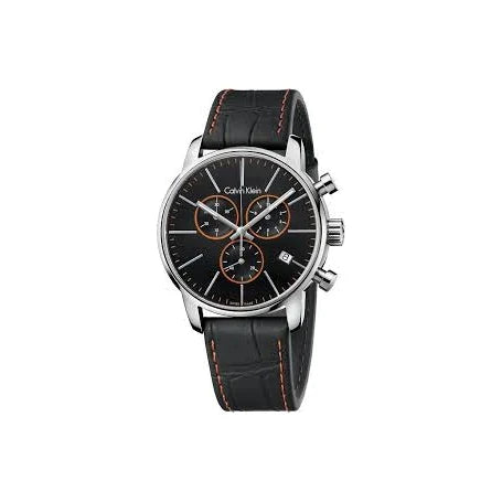 Calvin Klein City Chronograph Black Dial Black Leather Strap Watch for Men - K2G271C1 Watches Calvin Klein   