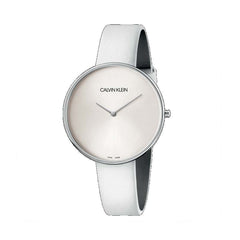 Calvin Klein Full Moon White Dial White Leather Strap Watch for Women - K8Y231L6 Watches Calvin Klein   