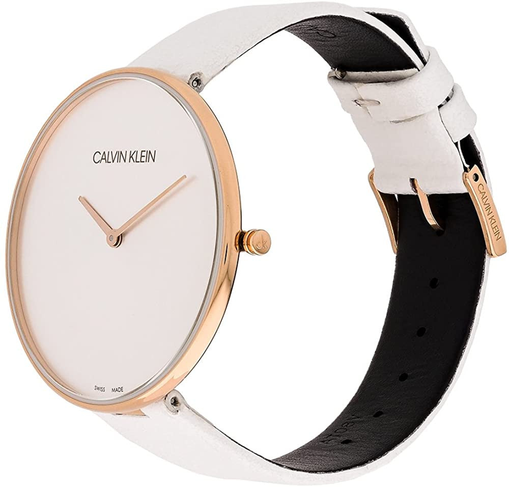 Calvin Klein Full Moon White Dial White Leather Strap Watch for Women - K8Y236L6 Watches Calvin Klein   