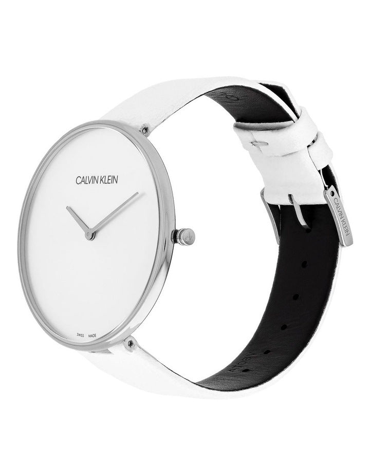 Calvin Klein Full Moon White Dial White Leather Strap Watch for Women - K8Y231L6 Watches Calvin Klein   