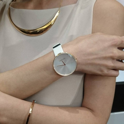 Calvin Klein Full Moon White Dial White Leather Strap Watch for Women - K8Y236L6 Watches Calvin Klein   