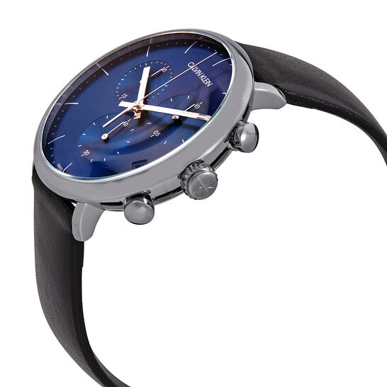 Calvin Klein High Noon Chronograph Blue Dial Black Leather Strap Watch for Men - K8M271CN Watches Calvin Klein   