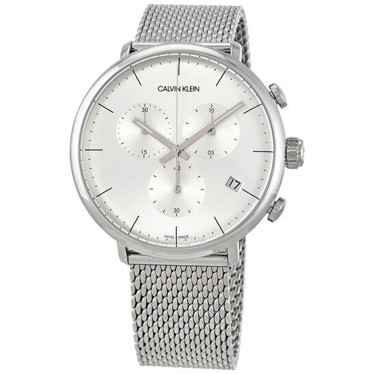 Calvin Klein High Noon Silver Dial Silver Mesh Bracelet Watch for Men - K8M27126 Watches Calvin Klein   