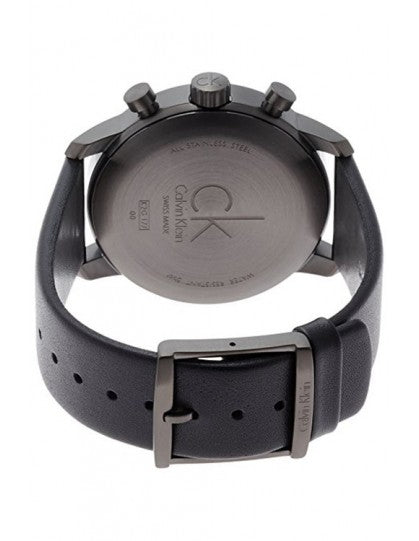 Calvin Klein City Chronograph Grey Dial Black Leather Strap Watch for Men - K2G177C3 Watches Calvin Klein   