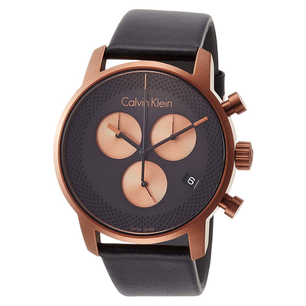 Calvin Klein City Chronograph Black Dial Black Leather Strap Watch for Men - K2G17TC1 Watches Calvin Klein   