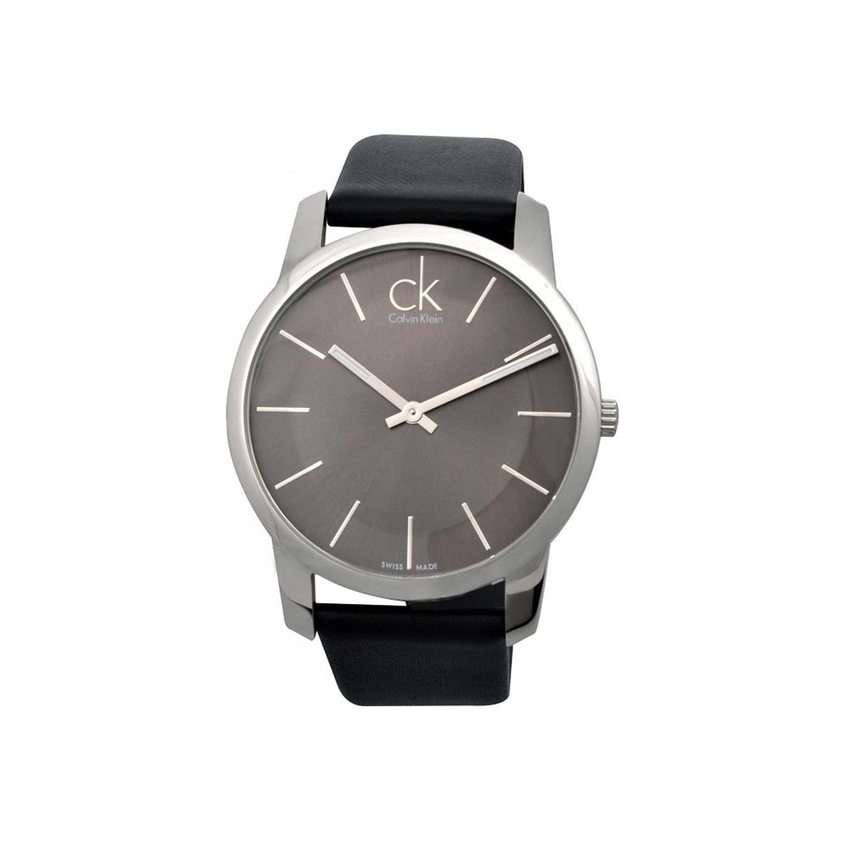 Calvin Klein City Black Dial Black Leather Strap Watch for Men - K2G21107 Watches Calvin Klein   