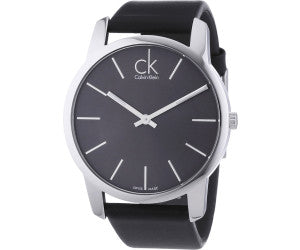 Calvin Klein City Black Dial Black Leather Strap Watch for Men - K2G21107 Watches Calvin Klein   