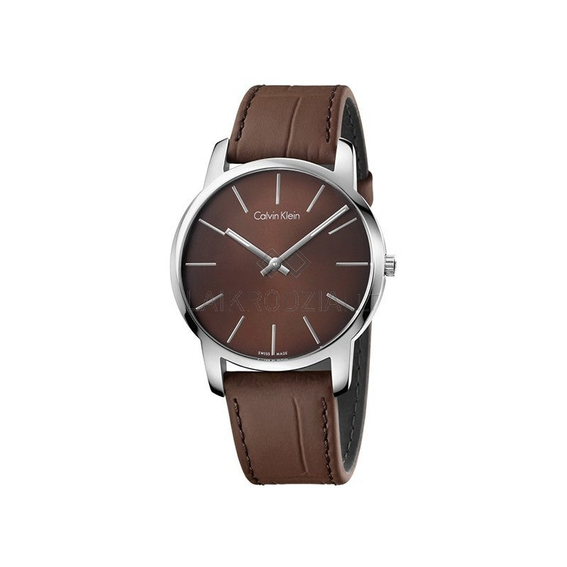 Calvin Klein City Brown Dial Brown Leather Strap Watch for Men - K2G211GK Watches Calvin Klein   