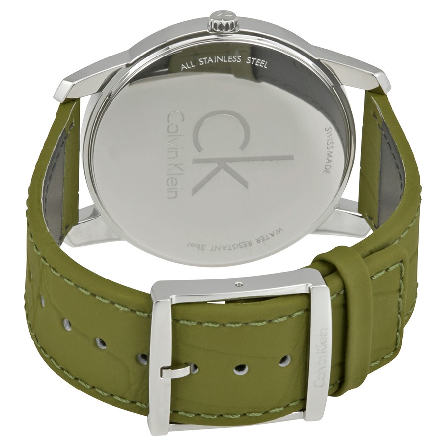 Calvin Klein City Green Dial Green Leather Strap Watch for Men - K2G211WL Watches Calvin Klein   