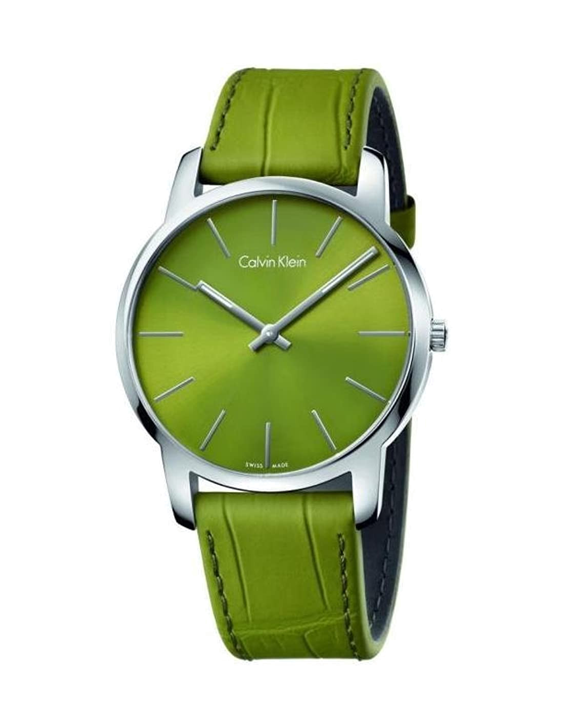 Calvin Klein City Green Dial Green Leather Strap Watch for Men - K2G211WL Watches Calvin Klein   