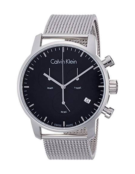 Calvin Klein City Chronograph Black Dial Silver Mesh Bracelet Watch for Men - K2G27121 Watches Calvin Klein   