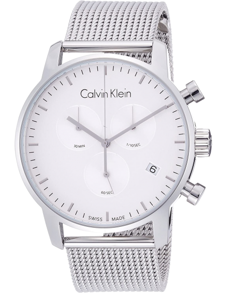 Calvin Klein City Chronograph White Dial Silver Mesh Bracelet Watch for Men - K2G27126 Watches Calvin Klein   