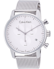 Calvin Klein City Chronograph White Dial Silver Mesh Bracelet Watch for Men - K2G27126 Watches Calvin Klein   