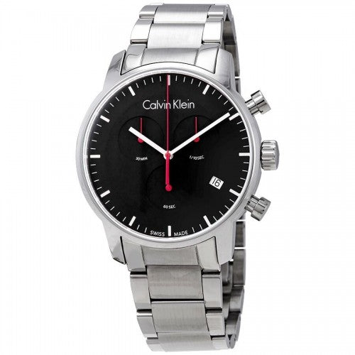 Calvin Klein City Chronograph Black Dial Silver Steel Strap Watch for Men - K2G27141 Watches Calvin Klein   