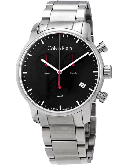 Calvin Klein City Chronograph Black Dial Silver Steel Strap Watch for Men - K2G27141 Watches Calvin Klein   