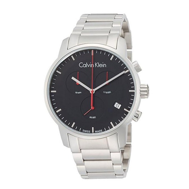 Calvin Klein City Chronograph Black Dial Silver Steel Strap Watch for Men - K2G27141 Watches Calvin Klein   