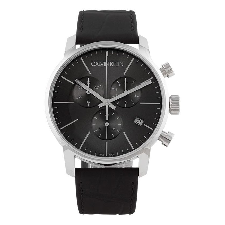 Calvin Klein City Chronograph Black Dial Black Leather Strap Watch for Men - K2G271C3 Watches Calvin Klein   