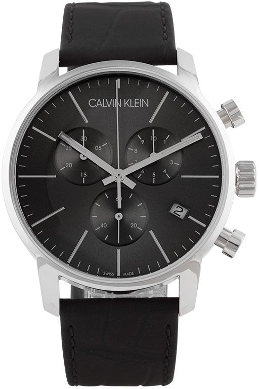 Calvin Klein City Chronograph Black Dial Black Leather Strap Watch for Men - K2G271C3 Watches Calvin Klein   