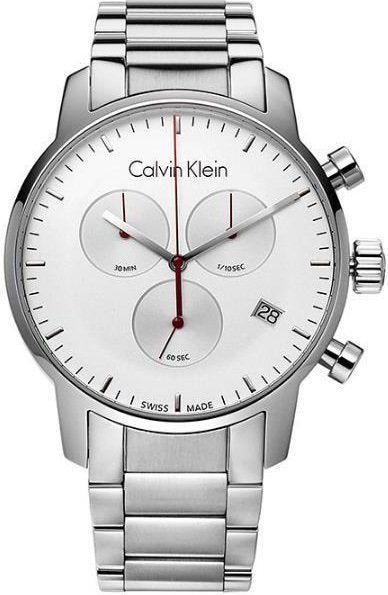 Calvin Klein City Chronograph White Dial Silver Steel Strap Watch for Men - K2G271Z6 Watches Calvin Klein   