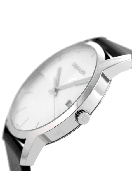 Calvin Klein City White Dial Black Leather Strap Watch for Men - K2G2G1CD Watches Calvin Klein   