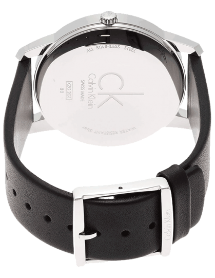 Calvin Klein City White Dial Black Leather Strap Watch for Men - K2G2G1CD Watches Calvin Klein   