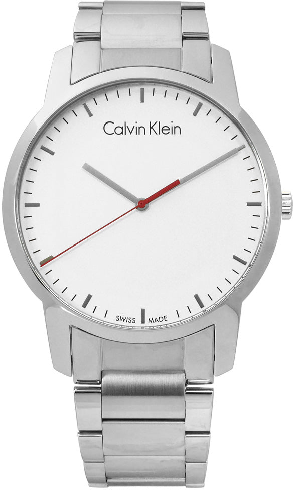 Calvin Klein City Quartz White Dial Silver Steel Strap Watch for Men - K2G2G1Z6 Watches Calvin Klein   