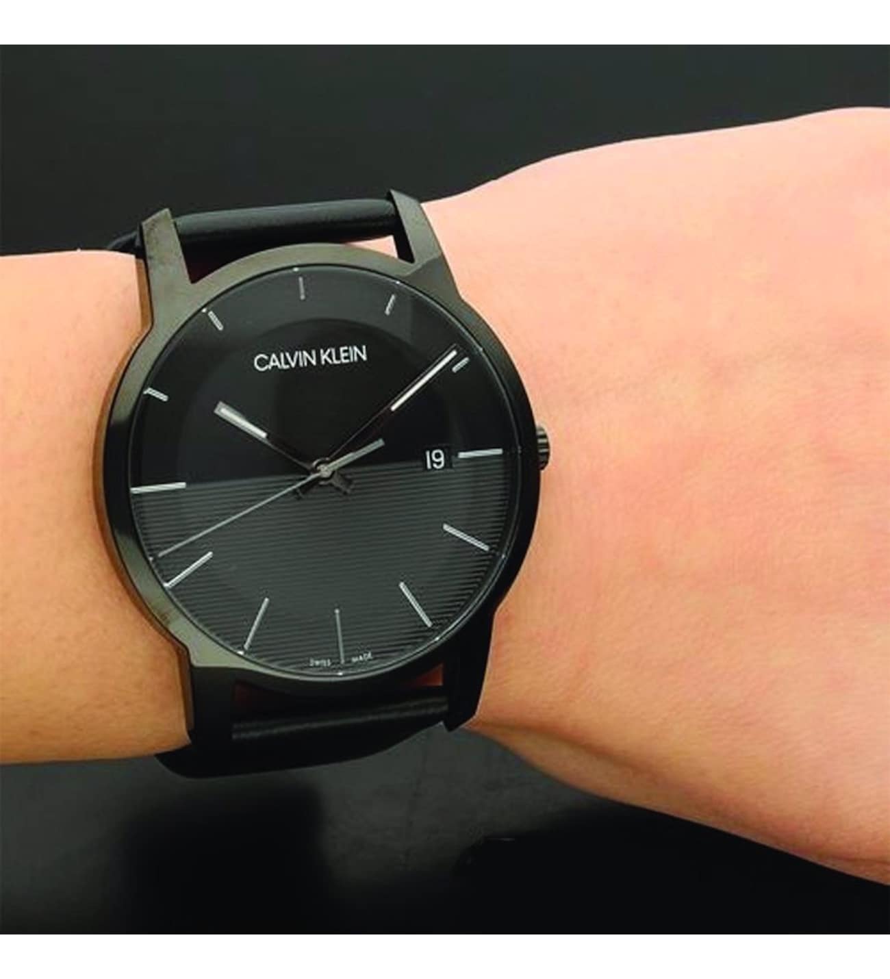 Calvin Klein City Quartz Black Dial Black Leather Strap Watch for Men - K2G2G4C1 Watches Calvin Klein   