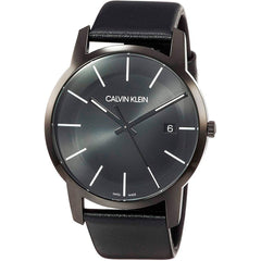 Calvin Klein City Quartz Black Dial Black Leather Strap Watch for Men - K2G2G4CX Watches Calvin Klein   