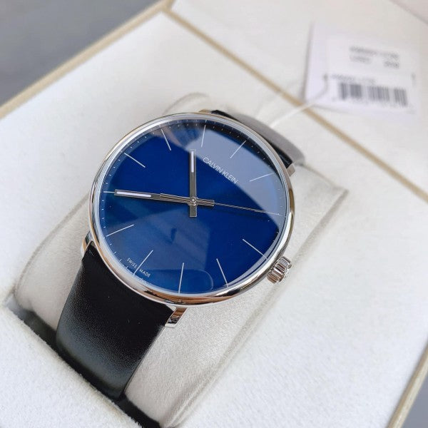 Calvin Klein High Noon Quartz Blue Dial Black Leather Strap Watch for Men - K8M211CN Watches Calvin Klein   