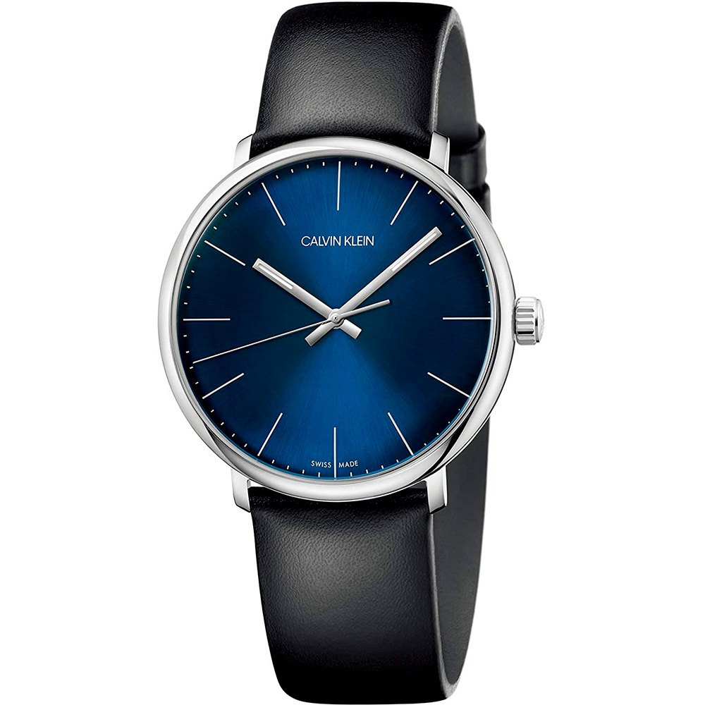 Calvin Klein High Noon Quartz Blue Dial Black Leather Strap Watch for Men - K8M211CN Watches Calvin Klein   