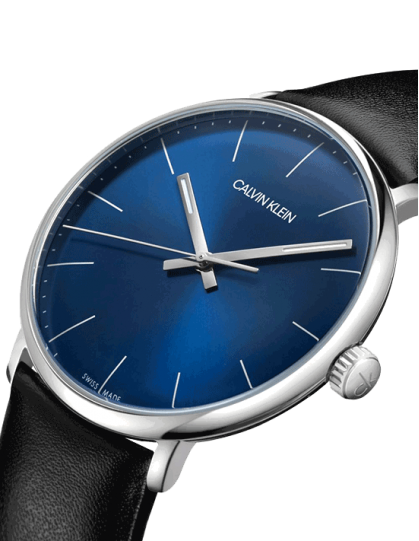 Calvin Klein High Noon Quartz Blue Dial Black Leather Strap Watch for Men - K8M211CN Watches Calvin Klein   