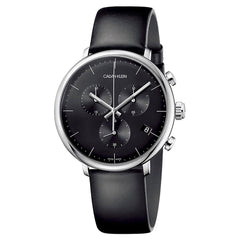 Calvin Klein High Noon Chronograph Black Dial Black Leather Strap Watch for Men - K8M271C1 Watches Calvin Klein   