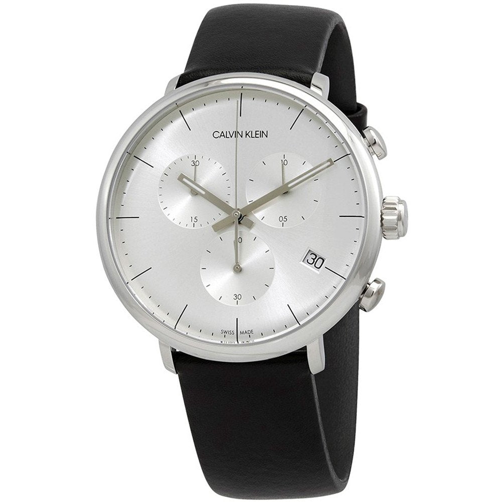 Calvin Klein High Noon Chronograph White Dial Black Leather Strap Watch for Men - K8M271C6 Watches Calvin Klein   