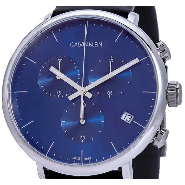 Calvin Klein High Noon Chronograph Blue Dial Black Leather Strap Watch for Men - K8M271CN Watches Calvin Klein   