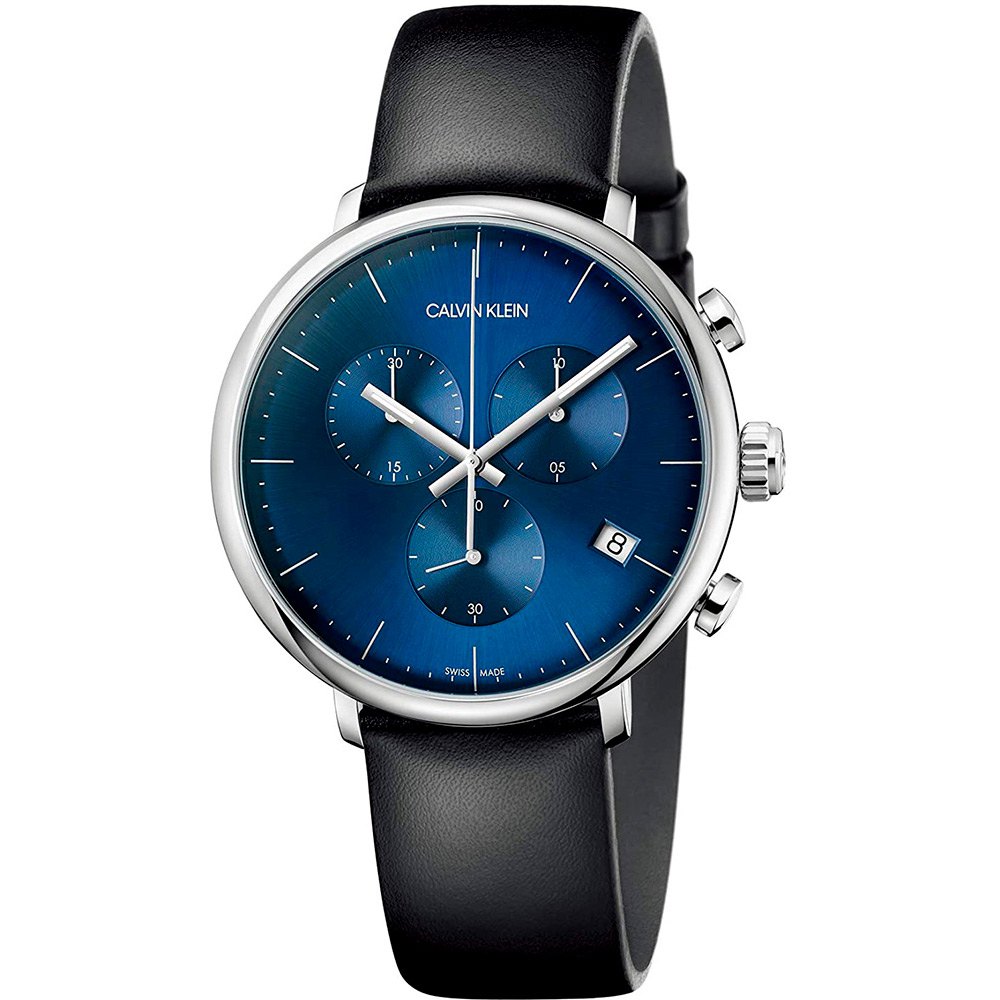 Calvin Klein High Noon Chronograph Blue Dial Black Leather Strap Watch for Men - K8M271CN Watches Calvin Klein   