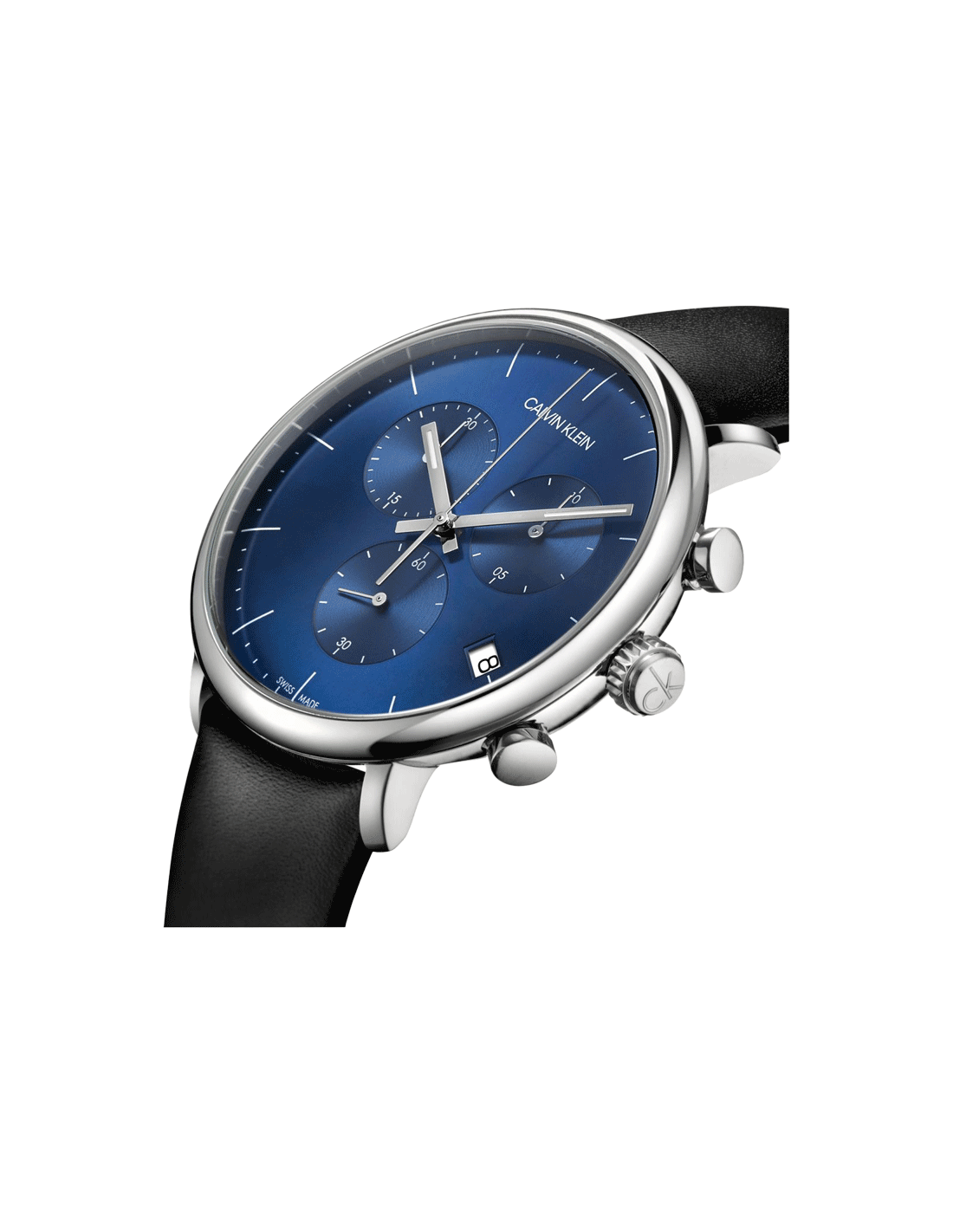 Calvin Klein High Noon Chronograph Blue Dial Black Leather Strap Watch for Men - K8M271CN Watches Calvin Klein   