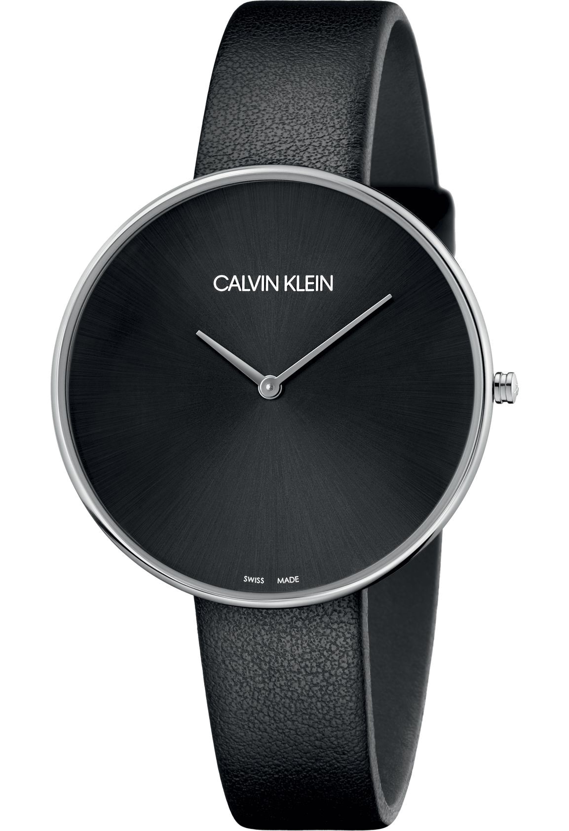 Calvin Klein Full Moon Black Dial Black Leather Strap Watch for Women - K8Y231C1 Watches Calvin Klein   