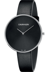 Calvin Klein Full Moon Black Dial Black Leather Strap Watch for Women - K8Y231C1 Watches Calvin Klein   