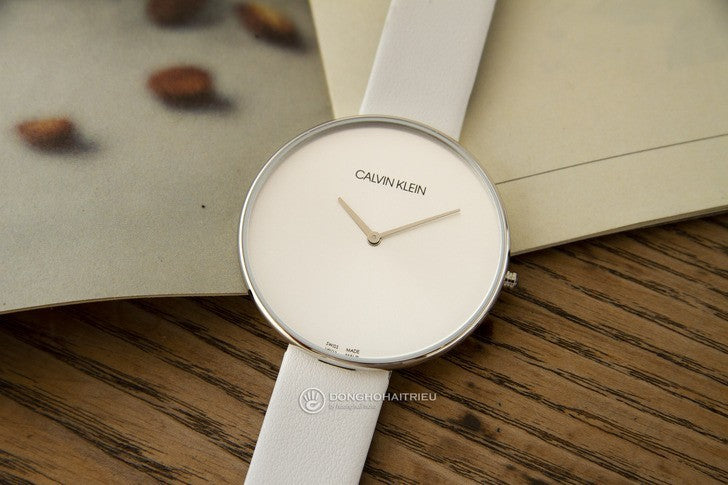 Calvin Klein Full Moon White Dial White Leather Strap Watch for Women - K8Y231L6 Watches Calvin Klein   