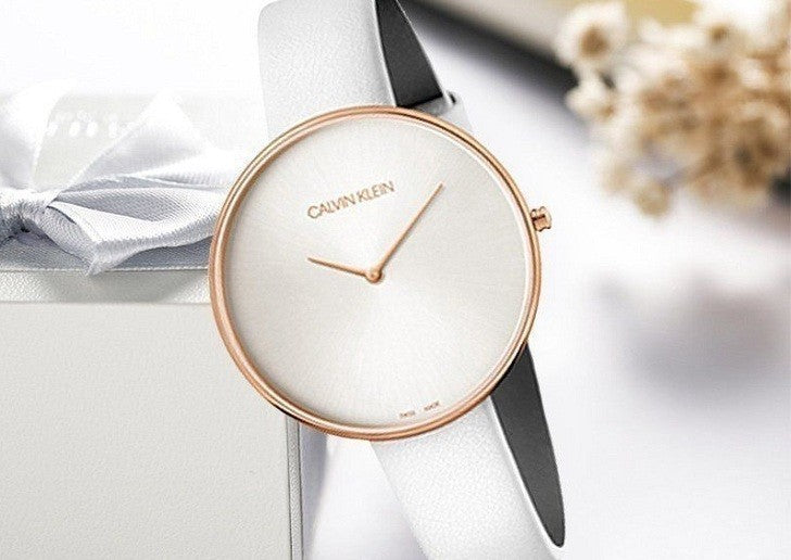 Calvin Klein Full Moon White Dial White Leather Strap Watch for Women - K8Y236L6 Watches Calvin Klein   