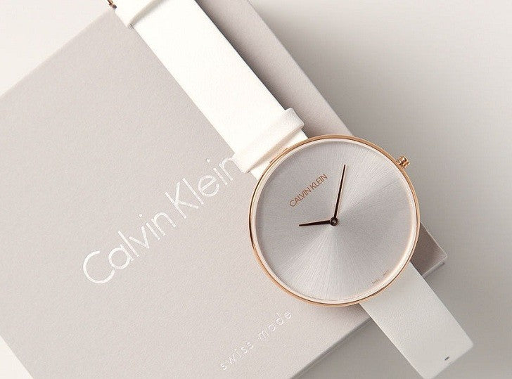 Calvin Klein Full Moon White Dial White Leather Strap Watch for Women - K8Y236L6 Watches Calvin Klein   