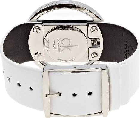 Calvin Klein Glam Transparent Dial White Leather Strap Watch for Women - K9423101 Watches Calvin Klein   