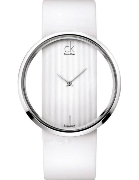 Calvin Klein Glam Transparent Dial White Leather Strap Watch for Women - K9423101 Watches Calvin Klein   