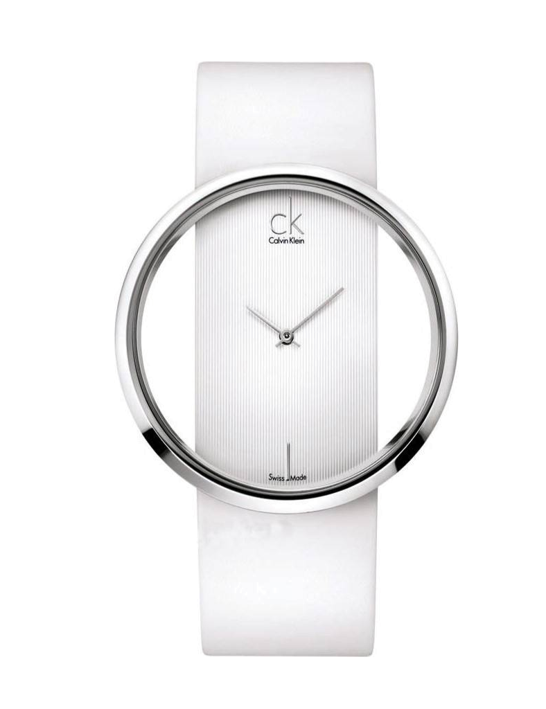 Calvin Klein Glam Transparent Dial White Leather Strap Watch for Women - K9423101 Watches Calvin Klein   