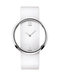 Calvin Klein Glam Transparent Dial White Leather Strap Watch for Women - K9423101 Watches Calvin Klein   