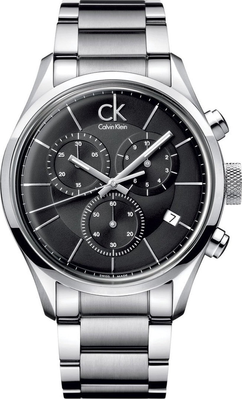 Calvin Klein Masculine Chronograph Black Dial Silver Steel Strap Watch for Men - K2H27104 Watches Calvin Klein   