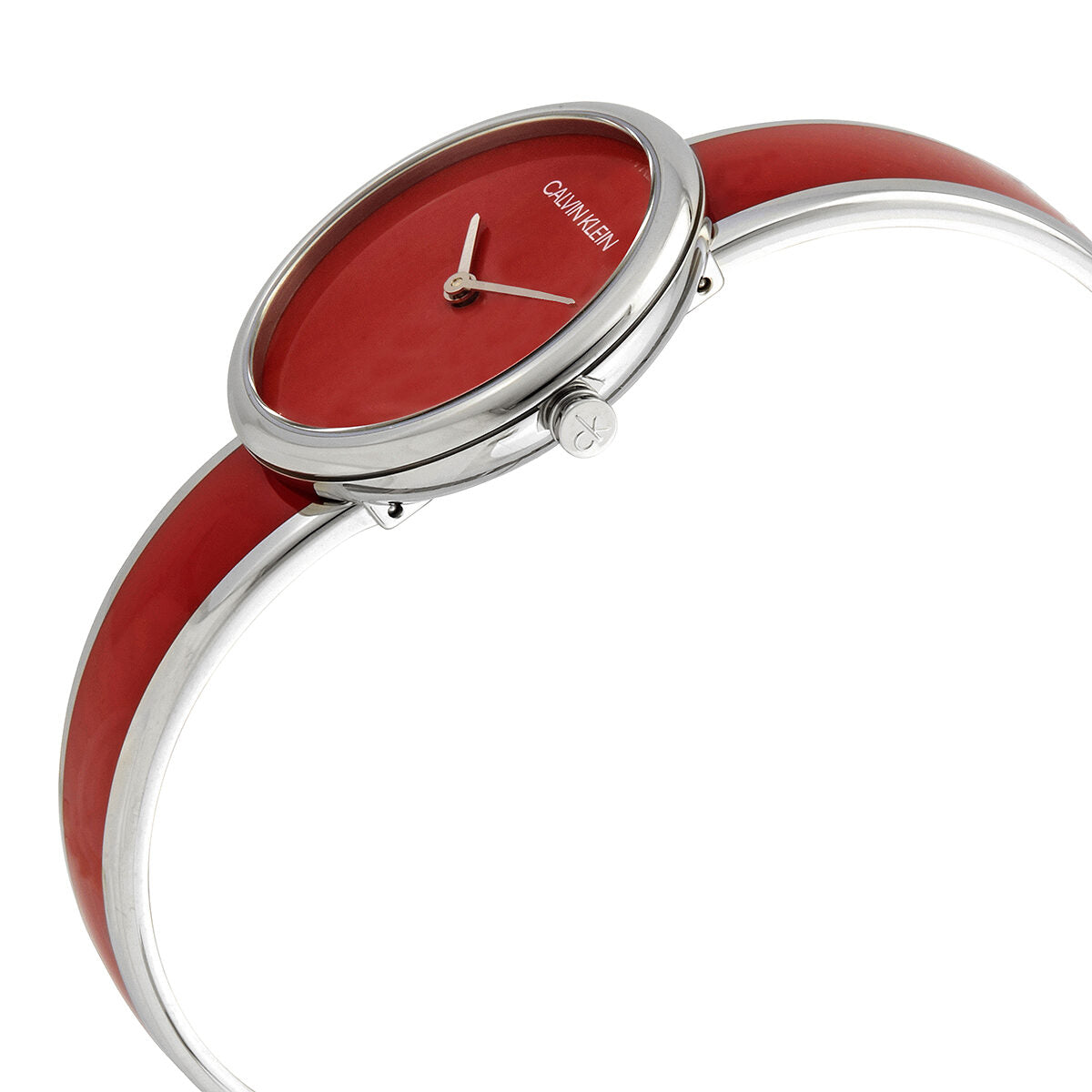 Calvin Klein Glam Transparent Dial Red Leather Strap Watch for Women - K9423144 Watches Calvin Klein   